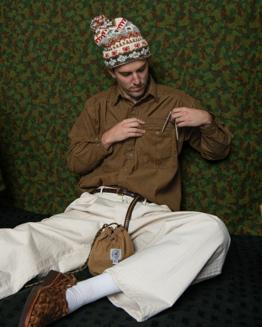 Giorgio Work Shirt- Houndstooth Corduroy Khaki
