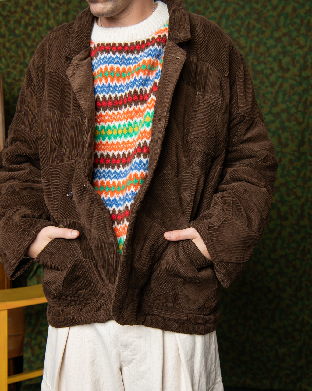Italian Drop Lapel Jacket II- Crazy Corduroy Patchwork Brown