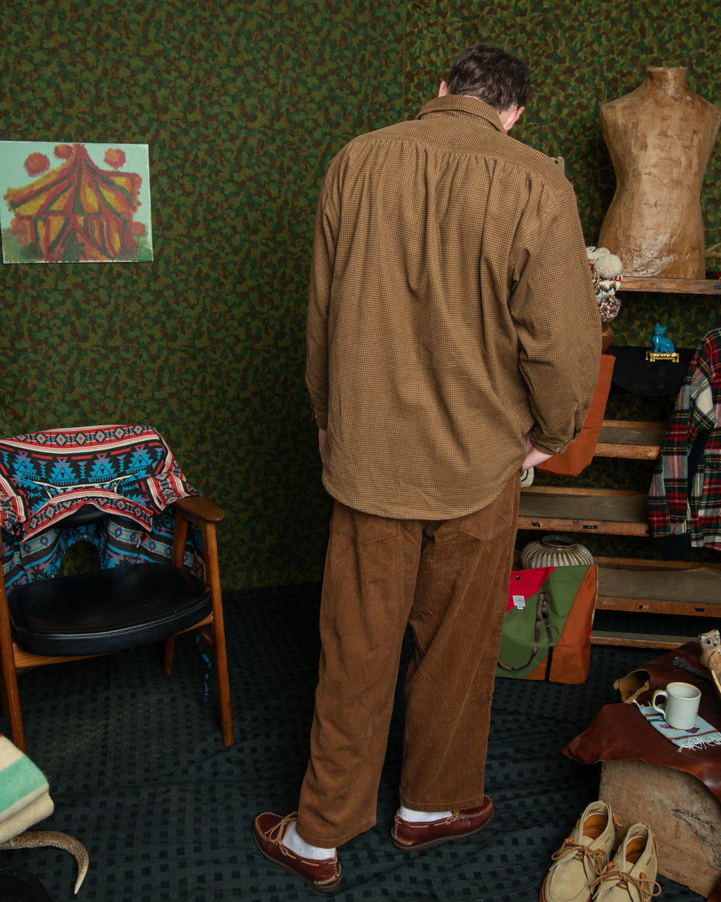 Giorgio Work Shirt- Houndstooth Corduroy Khaki